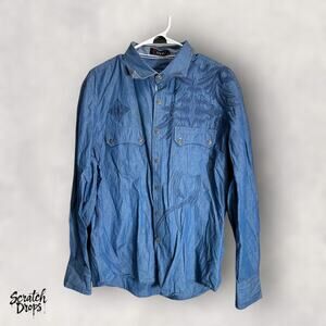 Toku Women's Denim Shirt Size Large Long Sleeve Button Up Casual Embroidered Top